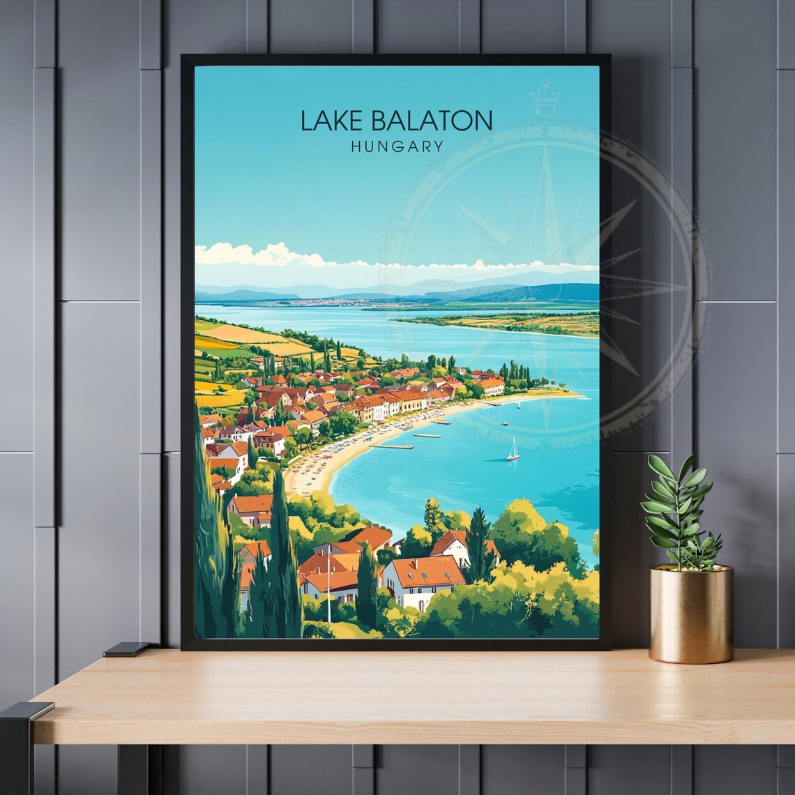 Lake Balaton Hungary Lakeside Town Aerial View Summer Travel Poster