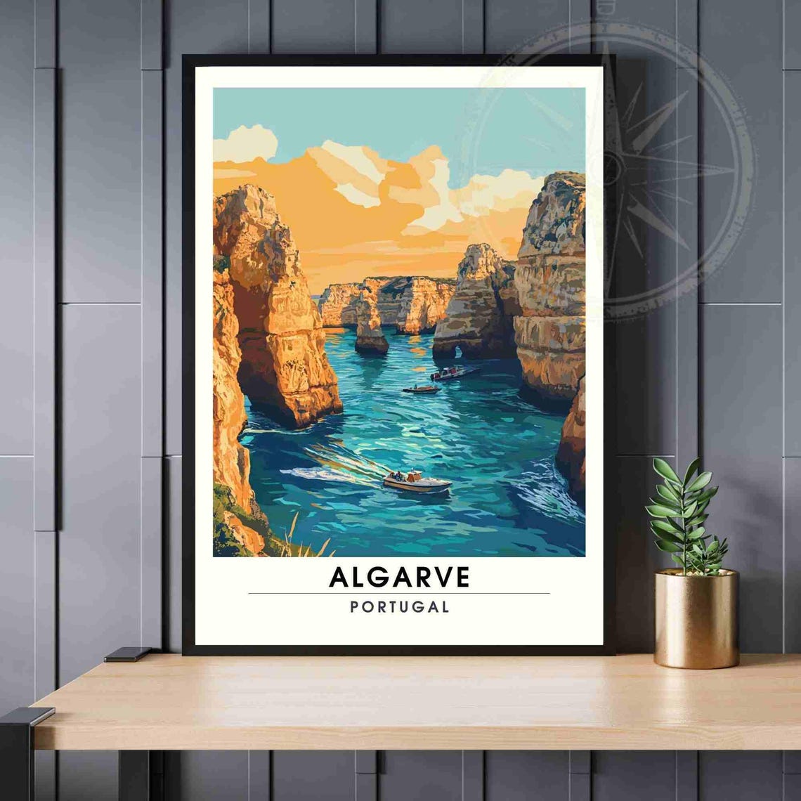 Algarve Portugal Dramatic Sea Cliffs Turquoise Waters Travel Poster