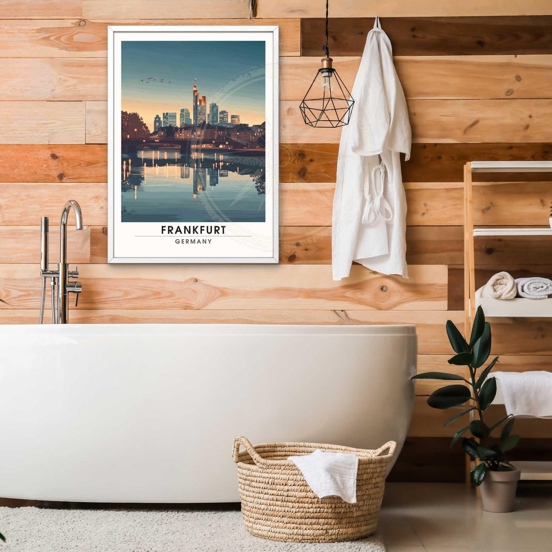 Frankfurt Skyline Sunset River Reflection Germany Travel Poster - Image 2