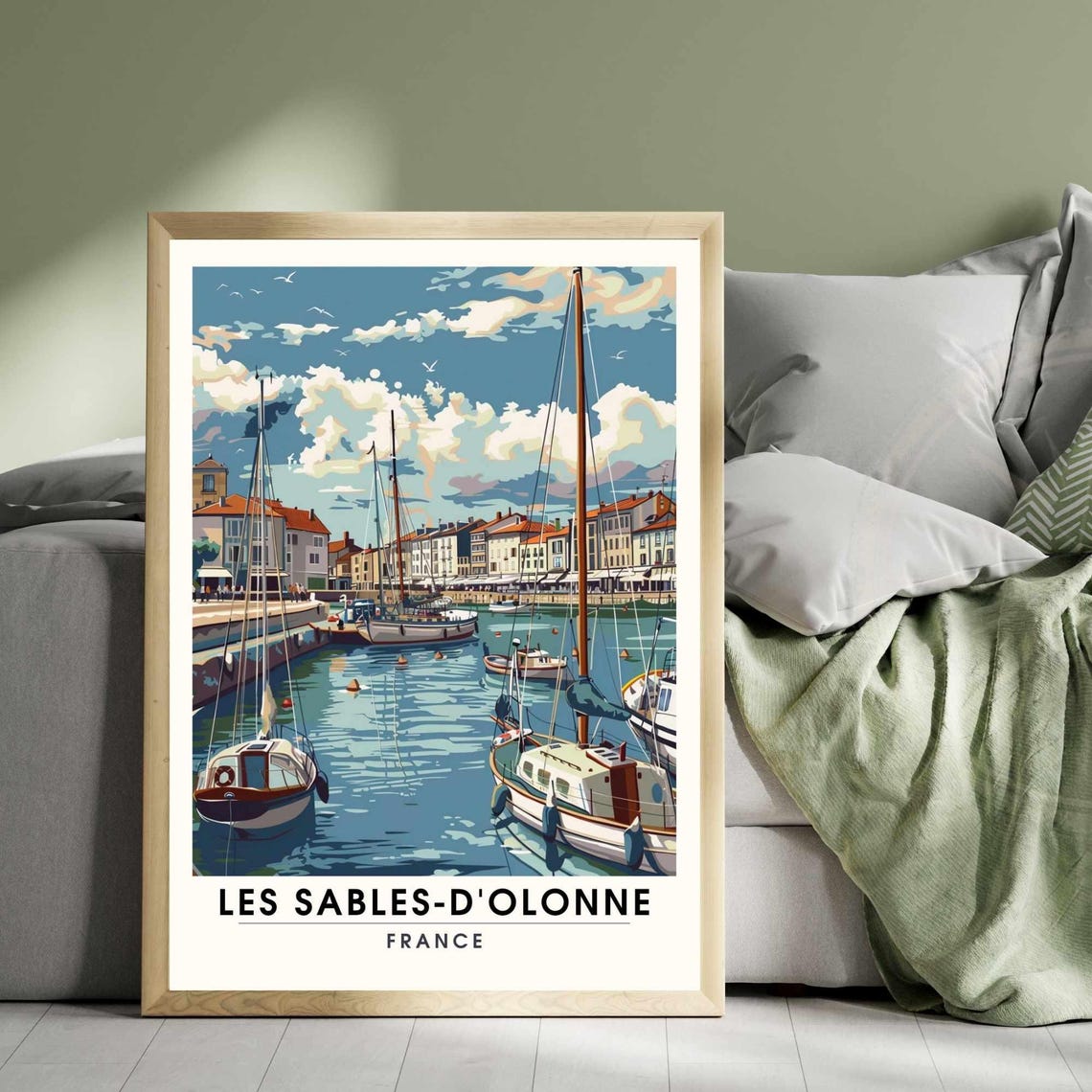 Les Sables d Olonne France Harbor Sailboats Retro Travel Poster