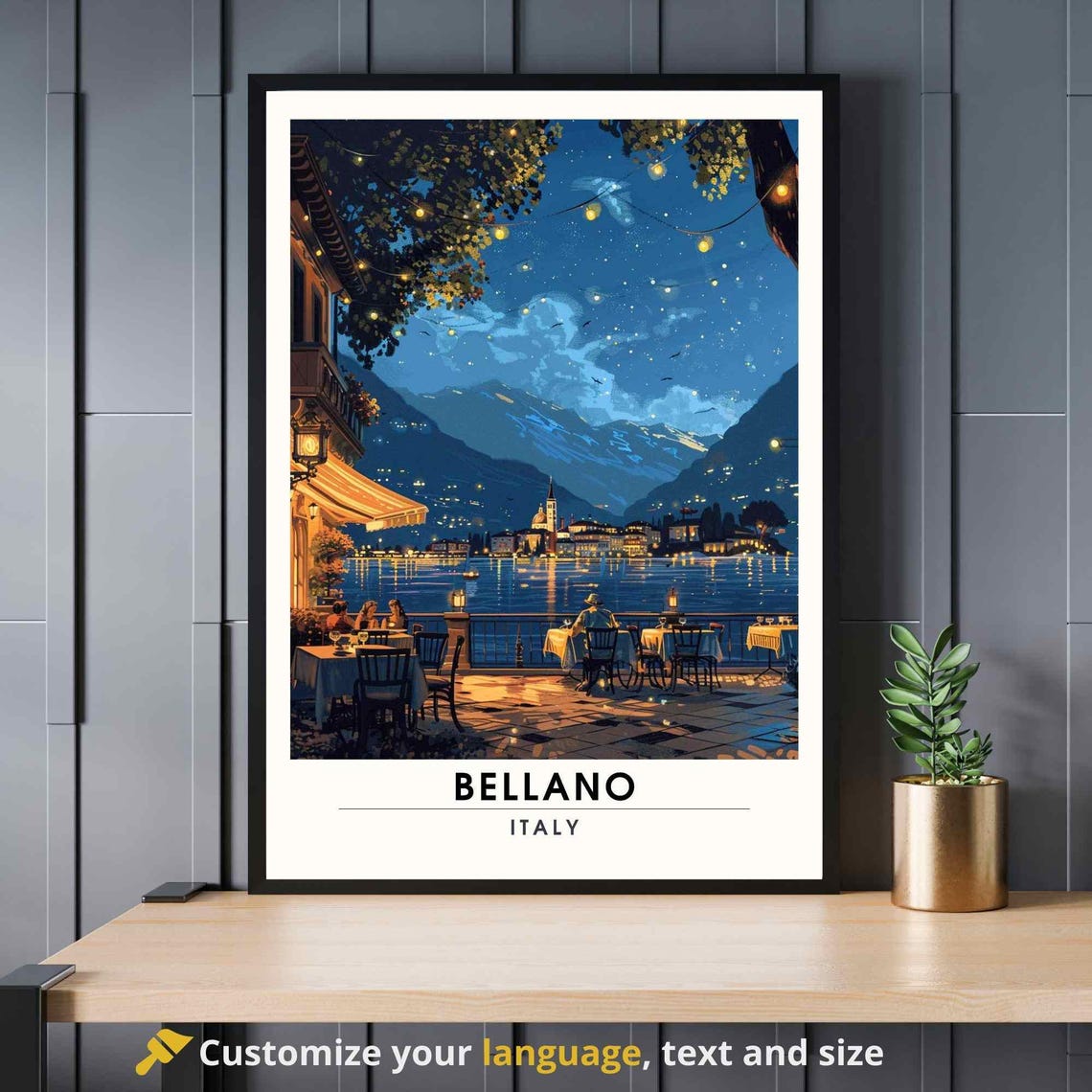 Bellano Italy Lake Como Night Lights Terrace Mountains Poster