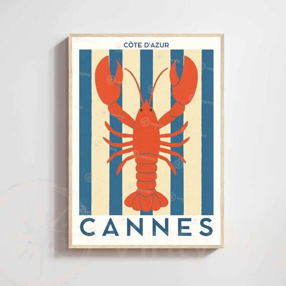Cannes Lobster Poster Coastal Wall Art French Riviera Print