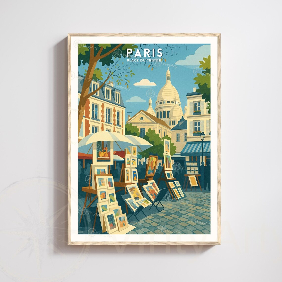 Paris Montmartre Artists Market Place du Tertre Vintage Travel Poster