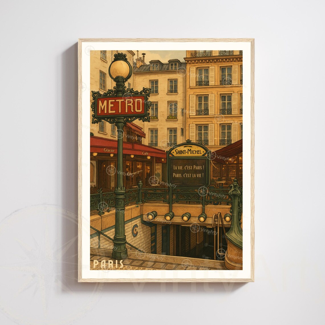 Paris Metro Saint Michel Art Nouveau Station Vintage Travel Poster