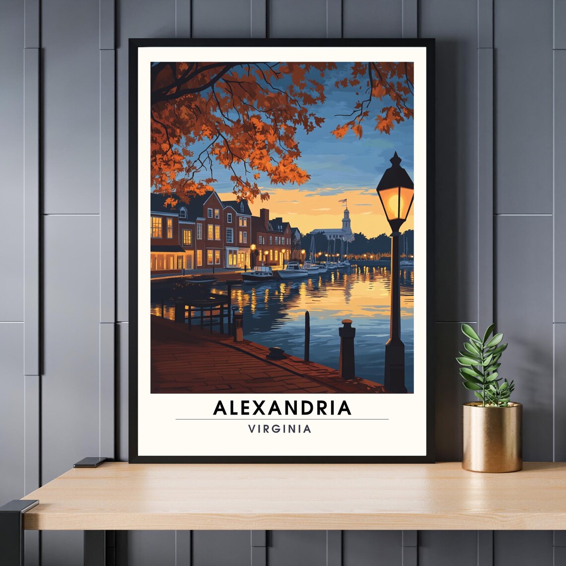 Alexandria Virginia Harbor Sunset Vintage Travel Poster Waterfront Decor