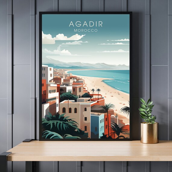 Agadir Morocco Palm Beach City Overlook Coastal Africa Travel Poster