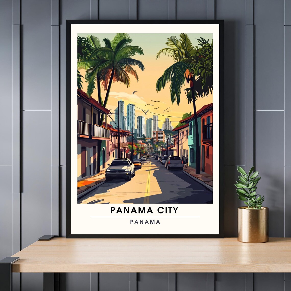 Panama City Panama Travel Poster Colonial Street Skyline Vintage Style Wall Decor
