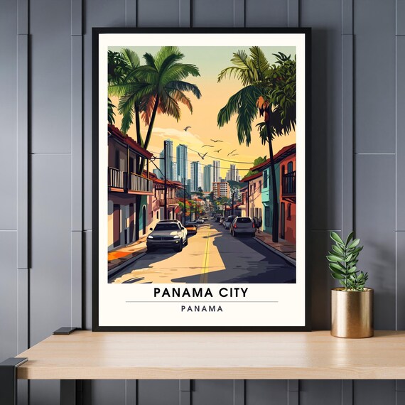 Panama City Panama Travel Poster Colonial Street Skyline Vintage Style Wall Decor