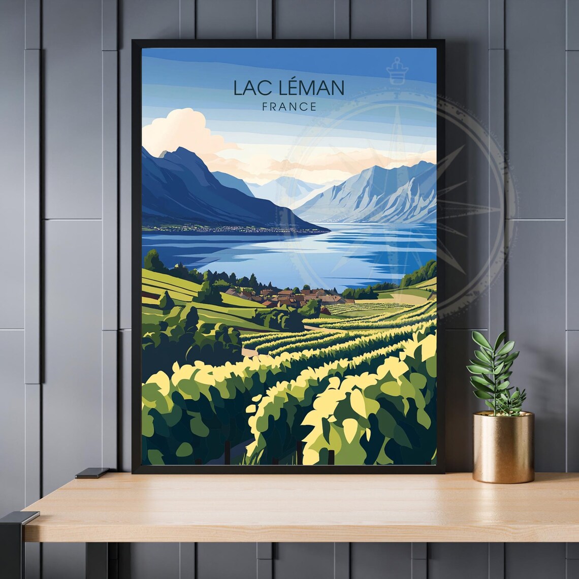 Lake Geneva Lac Leman France Vineyard Landscape Vintage Travel Poster