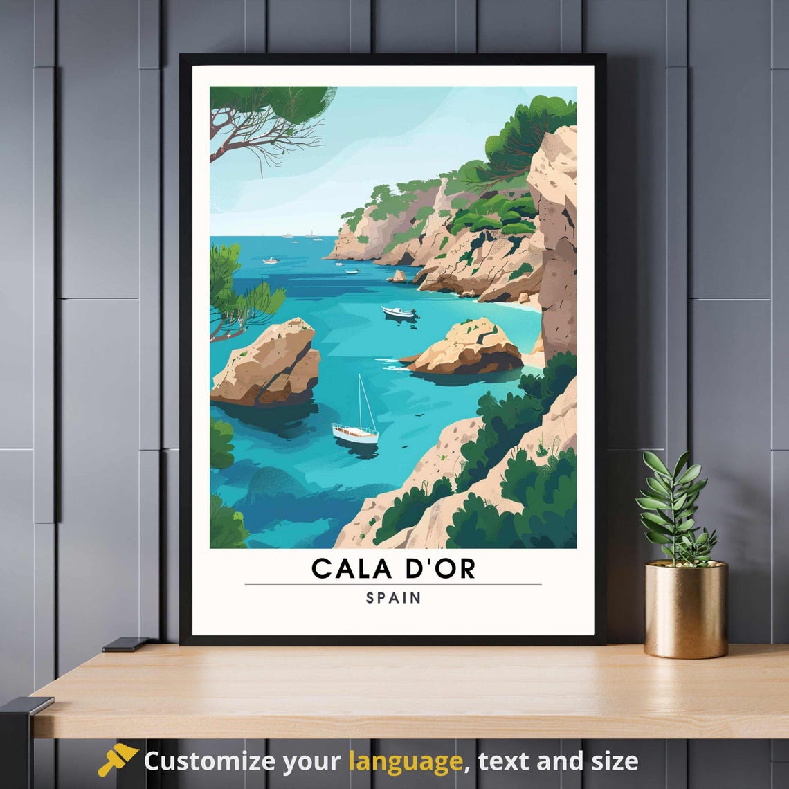 Cala d'Or Mallorca Spain Turquoise Rocky Cove Boats Travel Poster