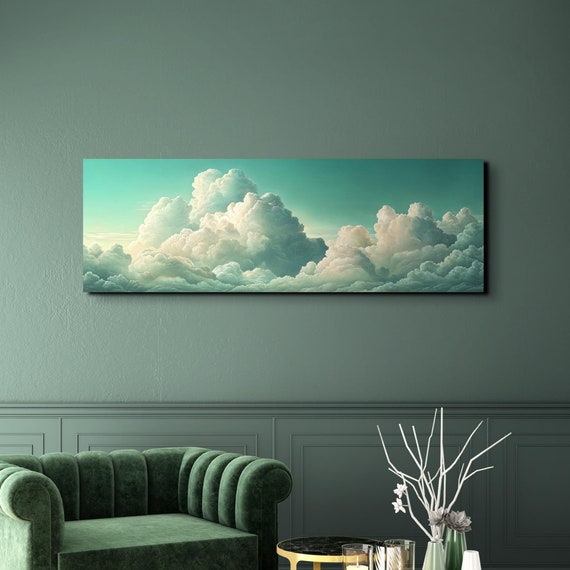 Beautiful Serene Clouds Tranquil Landscape Art Ready To Hang Panoramic Wall Art Print Large Wall Art