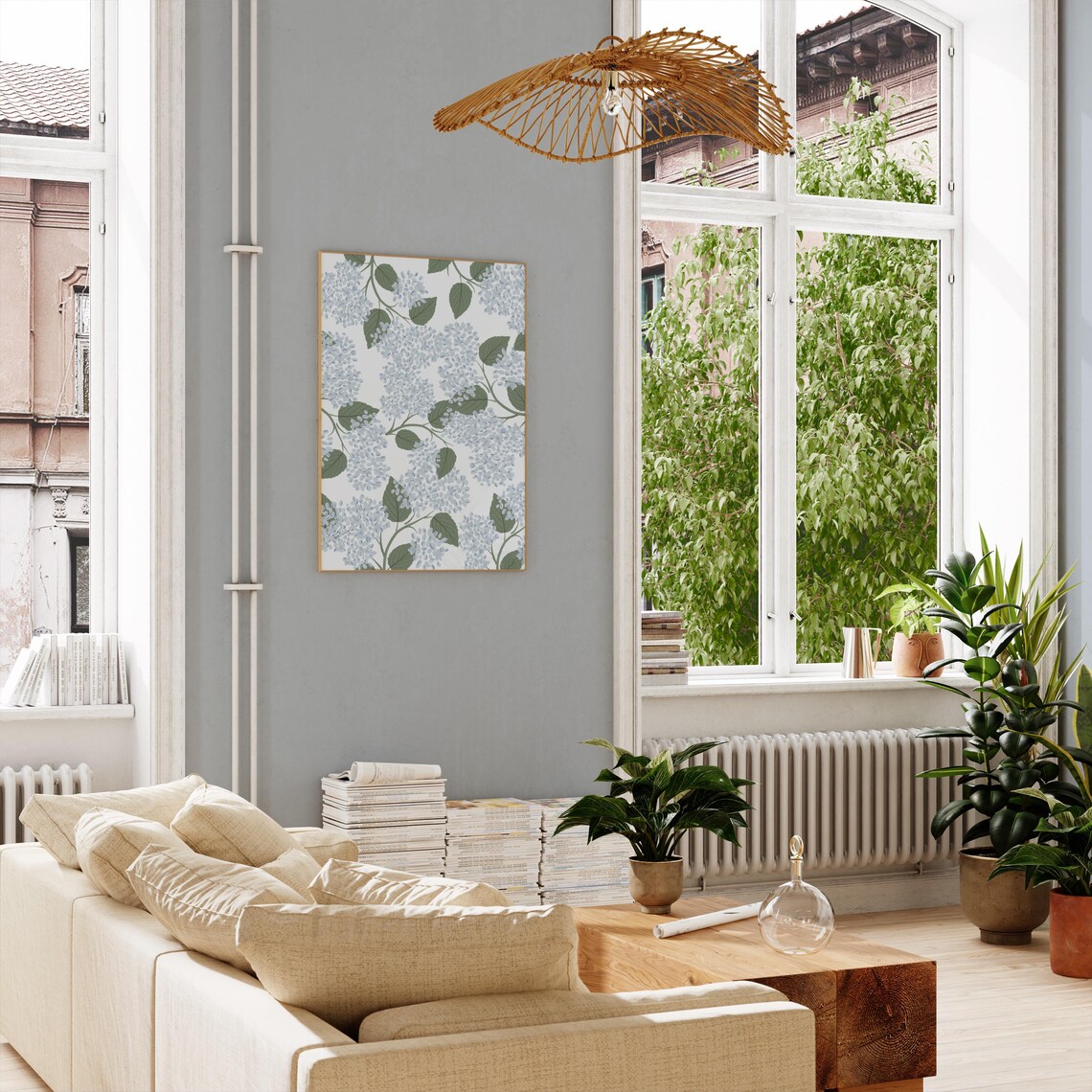 Light Blue Hydrangea, Grandmillennial Floral Art Print - Image 3