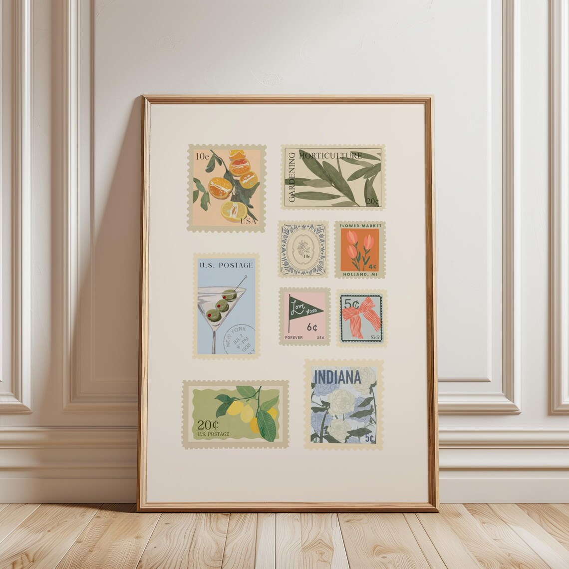 Vintage Postage Stamp Collage, Stamp Collection Poster - Image 4