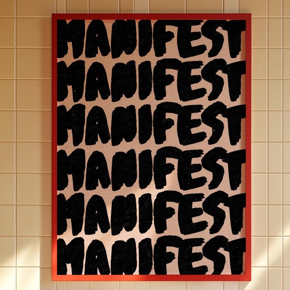 Manifest Repeated Bold Typography Motivational Vision Board Poster