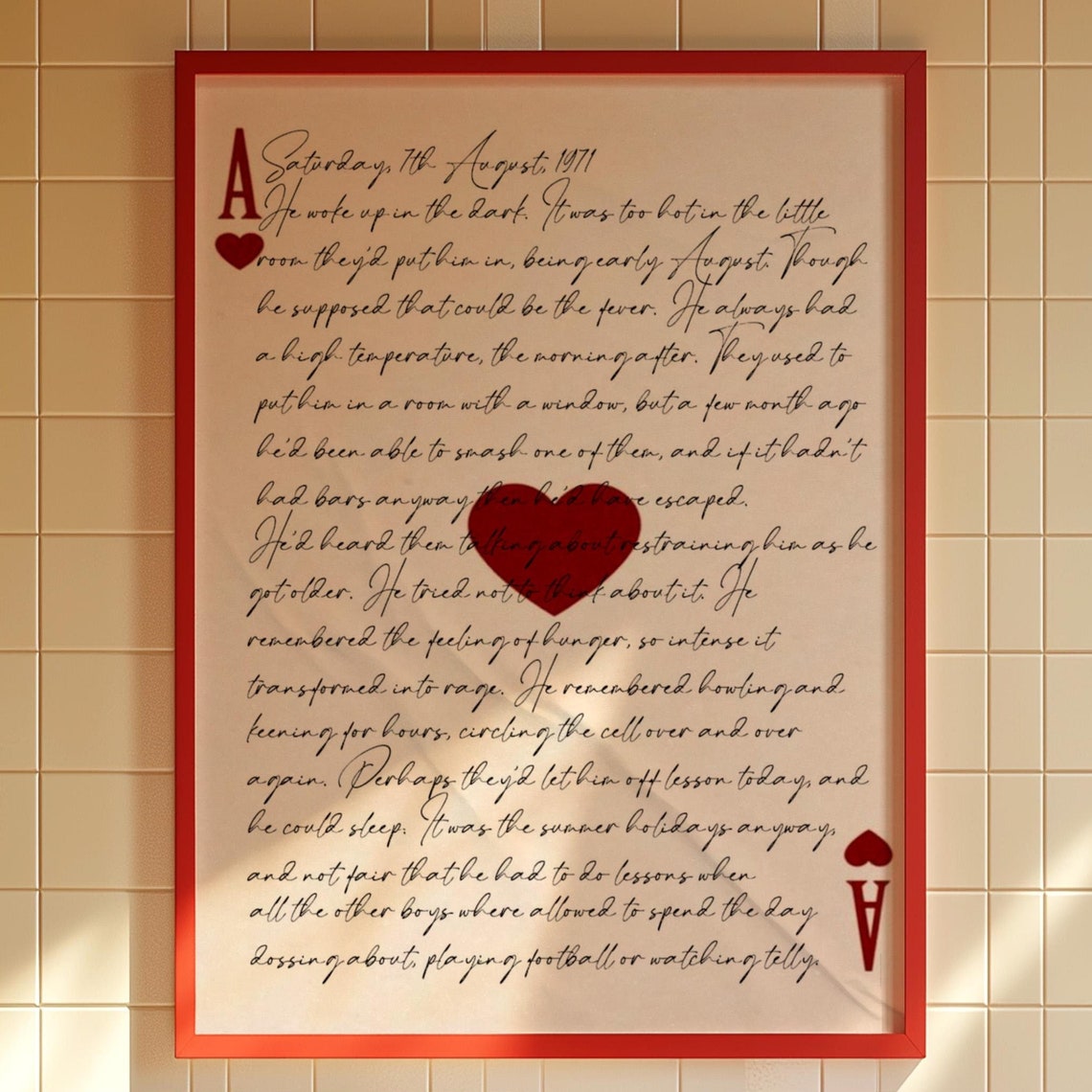 Ace of Hearts Love Letter Script Vintage Romantic Wall Poster