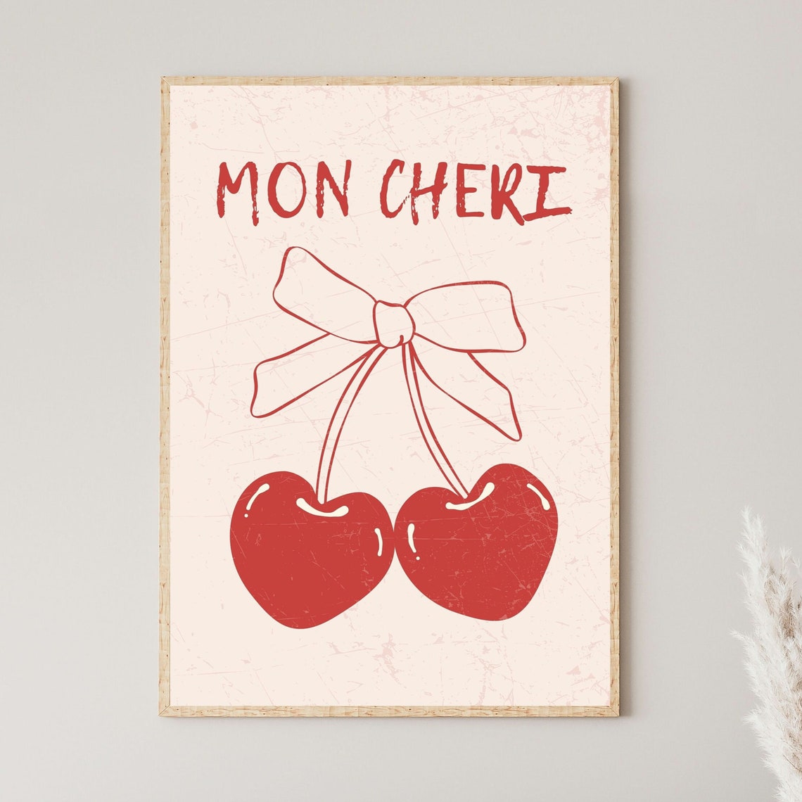 Mon Cheri Red Cherries Bow Coquette French Kitchen Wall Poster - Image 2