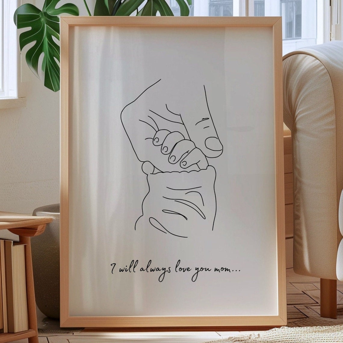 I Will Always Love You Mom Minimalist Line Art Holding Hands Poster - Image 3