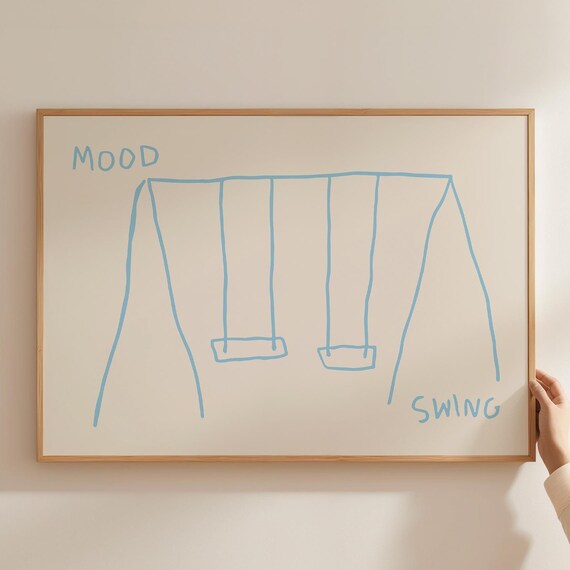 Mood Swing Poster Funny Quote Art Trendy Home Decor Retro Print Blue Minimalist Wall Art Funny Poster Hand Drawn Art Wall Art