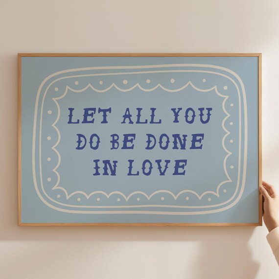 Vintage Blue Bible Verse Wall Art Handdrawn Scripture