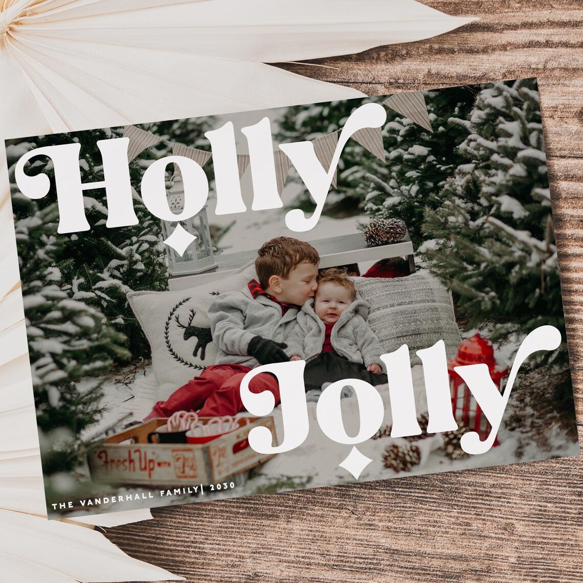 Holly Jolly Kids Christmas Photo Card Snowy Farm Family Design Poster
