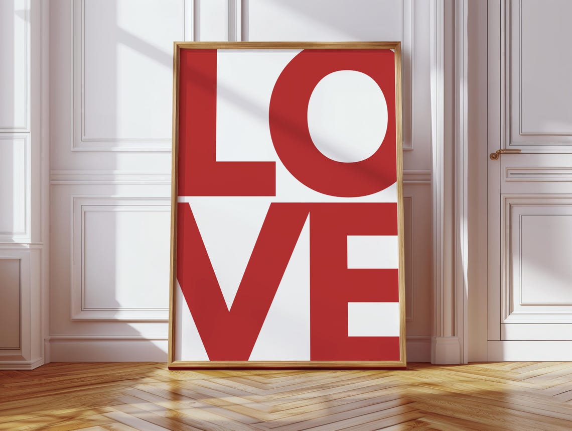 Love Bold Red Typography Poster Pop Art Style Romantic Statement Decor - Image 2