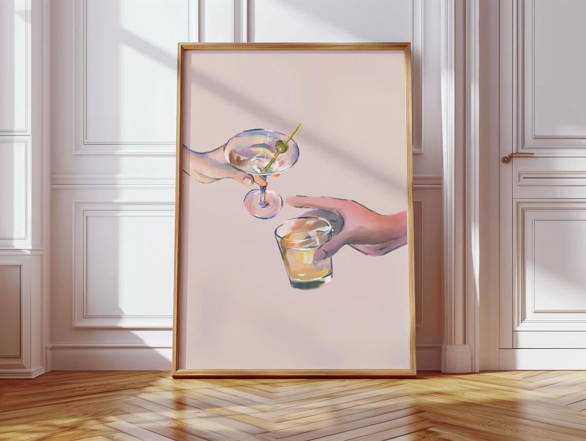 Cheers Cocktail Glasses Martini Whiskey Bar Cart Decor Poster