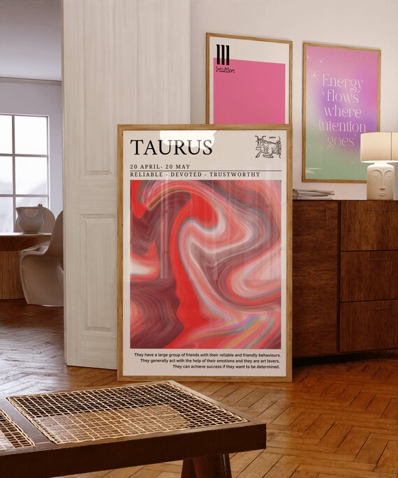 Taurus Zodiac Star Sign Red Marble Aura Spiritual Gift Poster