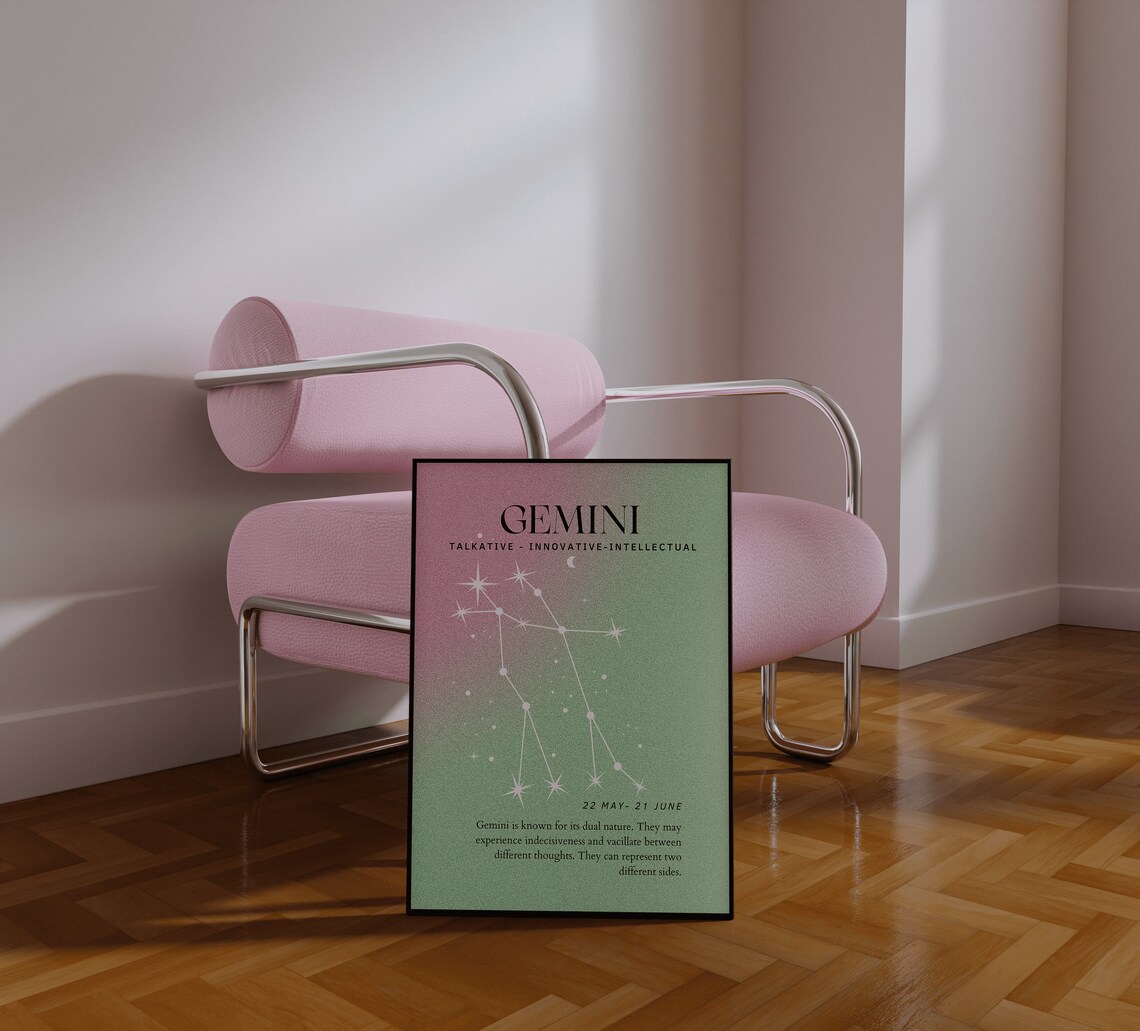 Gemini Constellation Pink Green Gradient Zodiac Star Sign Aura Poster - Image 3