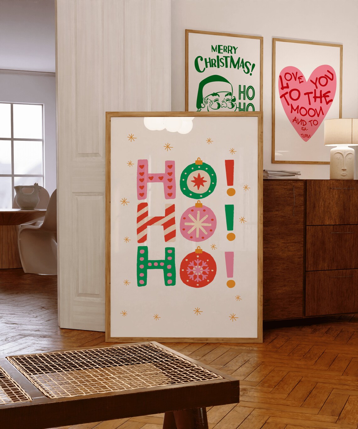 Ho Ho Ho Christmas Ornament Lettering Poster for Festive Holiday Wall Decor