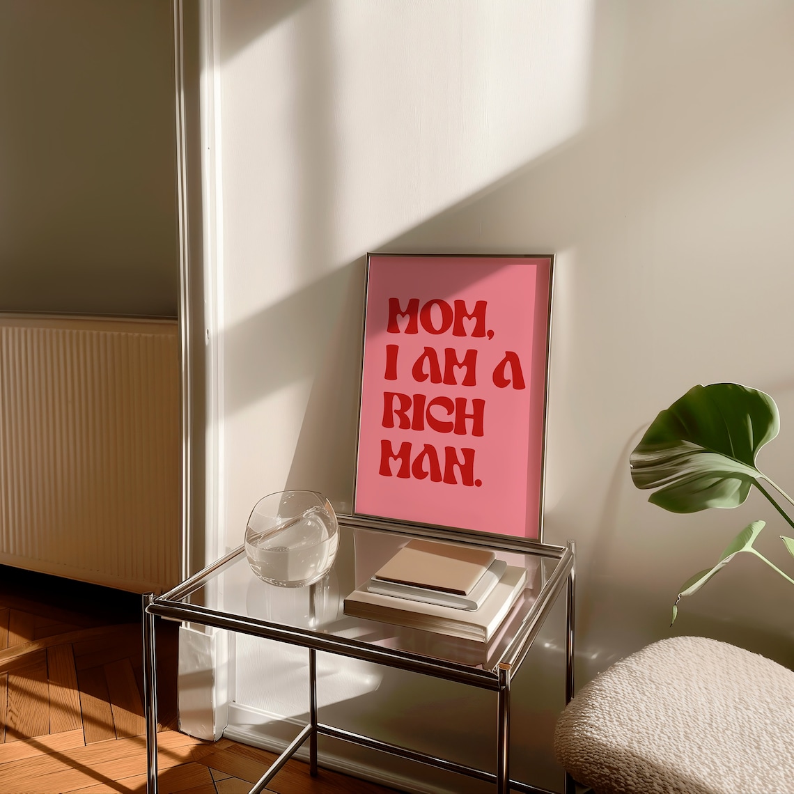 Mom I Am A Rich Man Quote Pink Retro Lettering Poster for Aesthetic Decor - Image 3