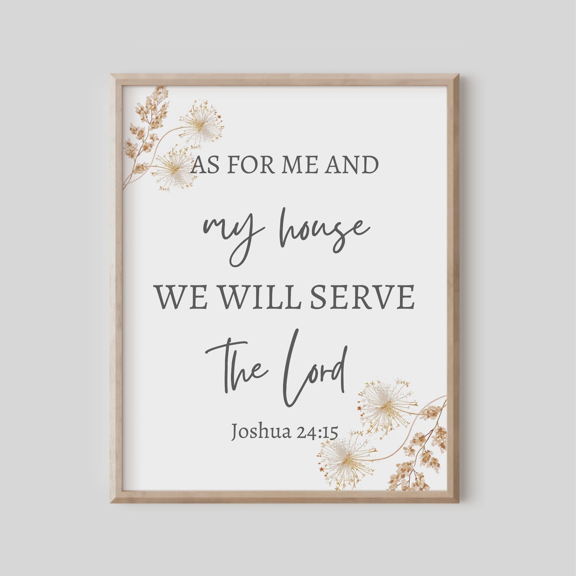 Joshua 24:15 As For Me And My House Gold Floral Scripture Poster