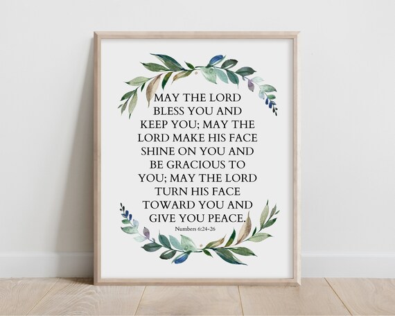Numbers 6-24-26 May the Lord Bless You Botanical Wreath Scripture Poster