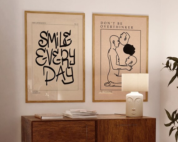 Smile Every Day Don't Be Overthinker Affirmation Poster Duo Set
