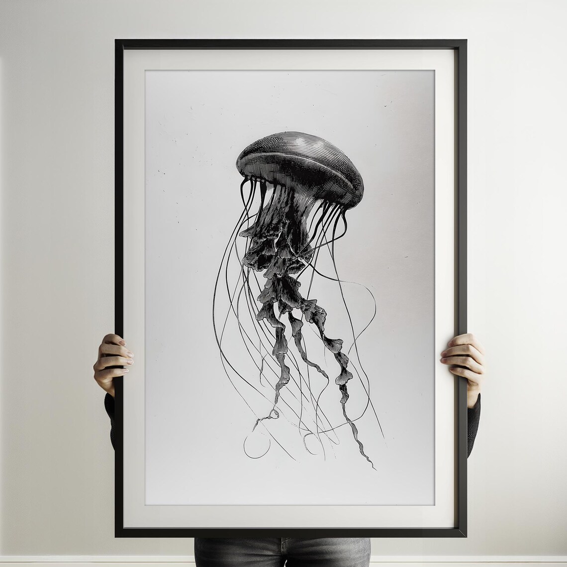 The Jellyfish Line Art Print Instant Wall Ink Animal Black And White