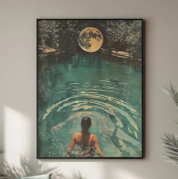 Nightswimming Collage Art Retro Print Instant Wall For Her Swimming