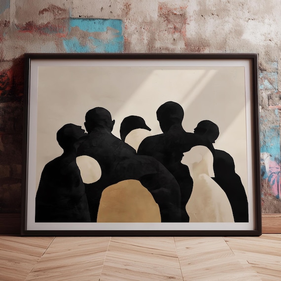 One By Abstract People Silhouettes Minimalist Beige Art Poster