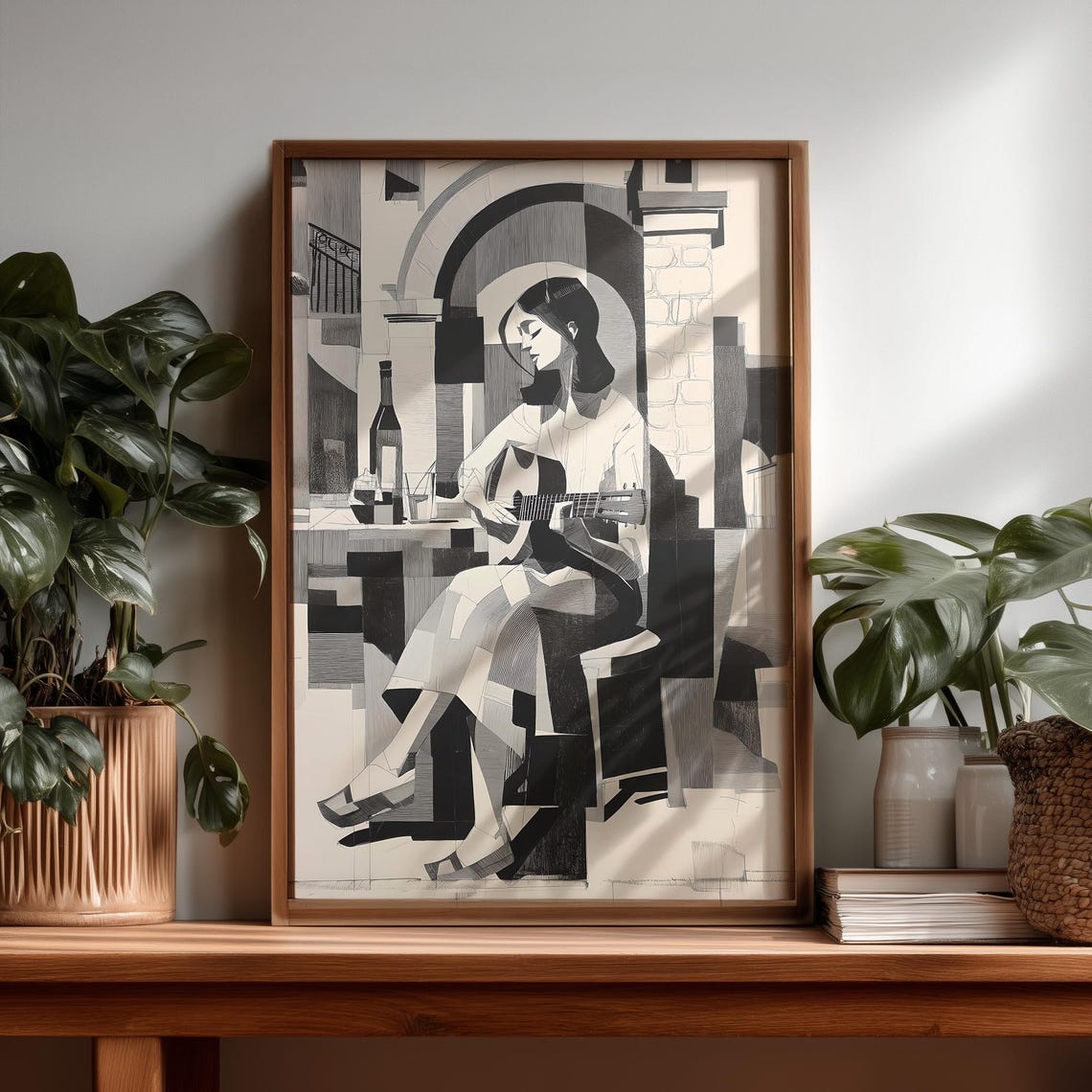 Play That Song Black And White Illustration Art Print Instant Wall Music Guitar