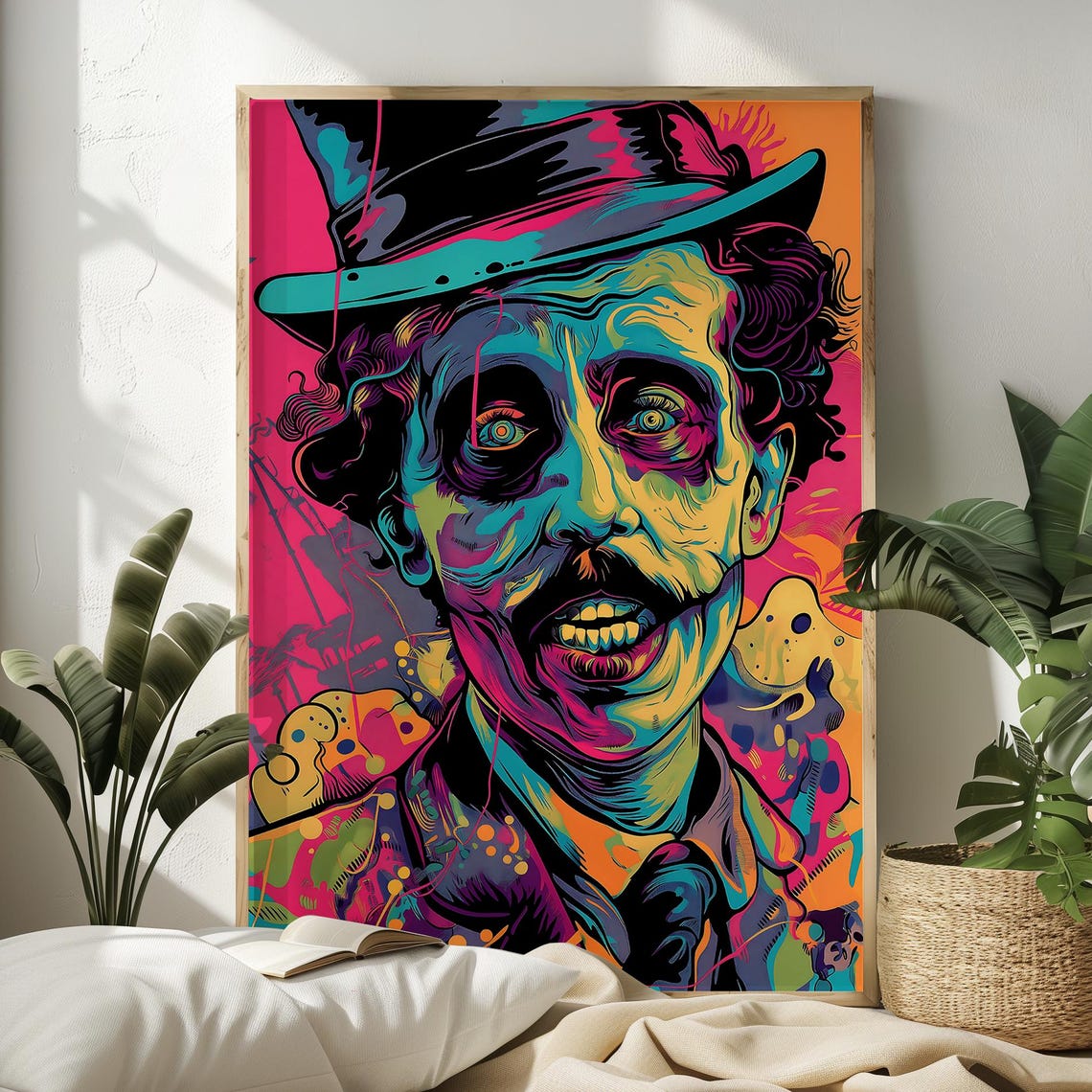 Mister Zombie Psychedelic Bowler Hat Neon Horror Pop Art Poster
