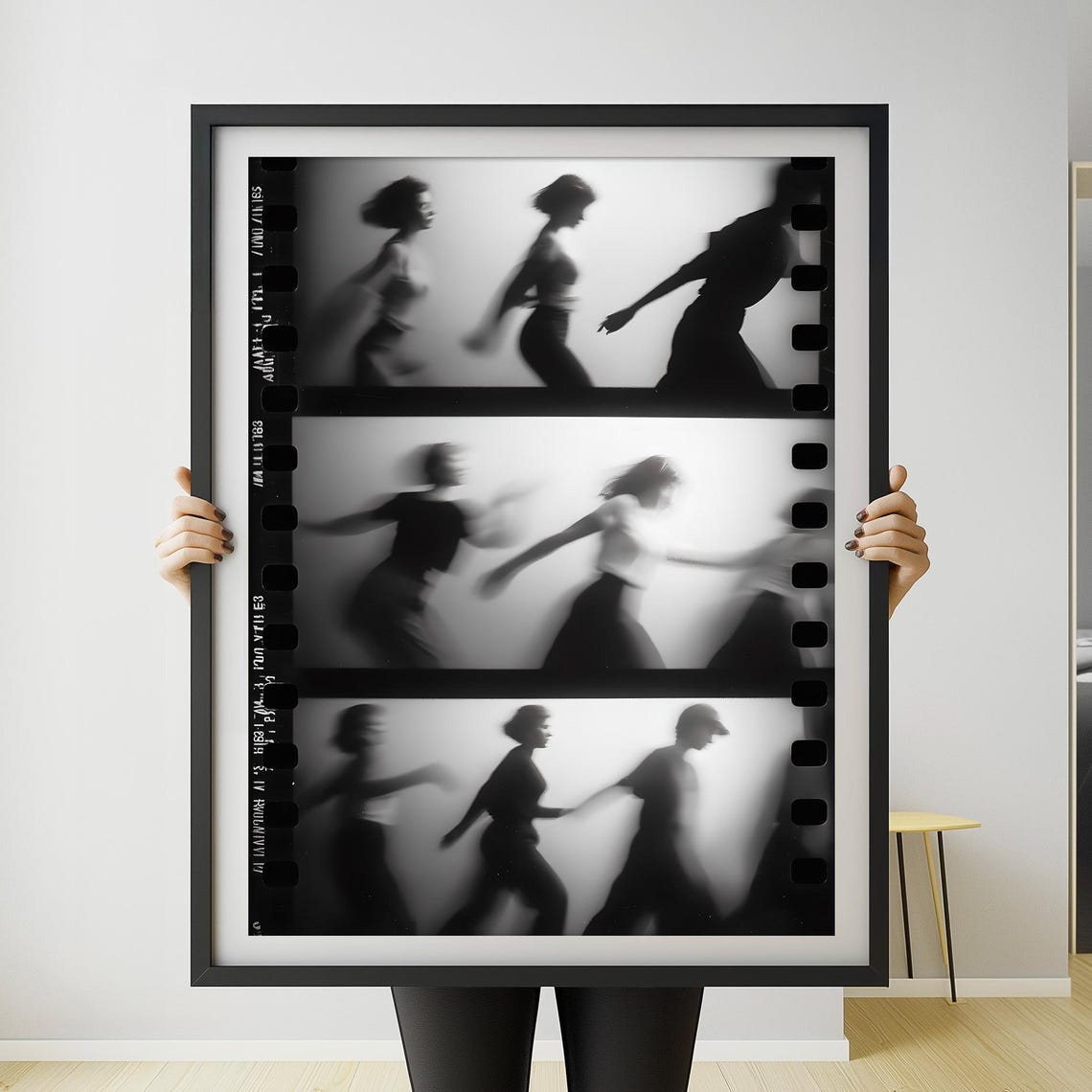 Black and White Film Strip Dancers Motion Blur Photography Art Poster