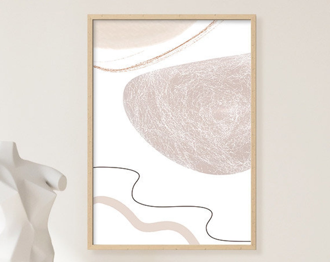 Beige Taupe Pebble Shape Flowing Line Minimalist Abstract Poster - Image 3