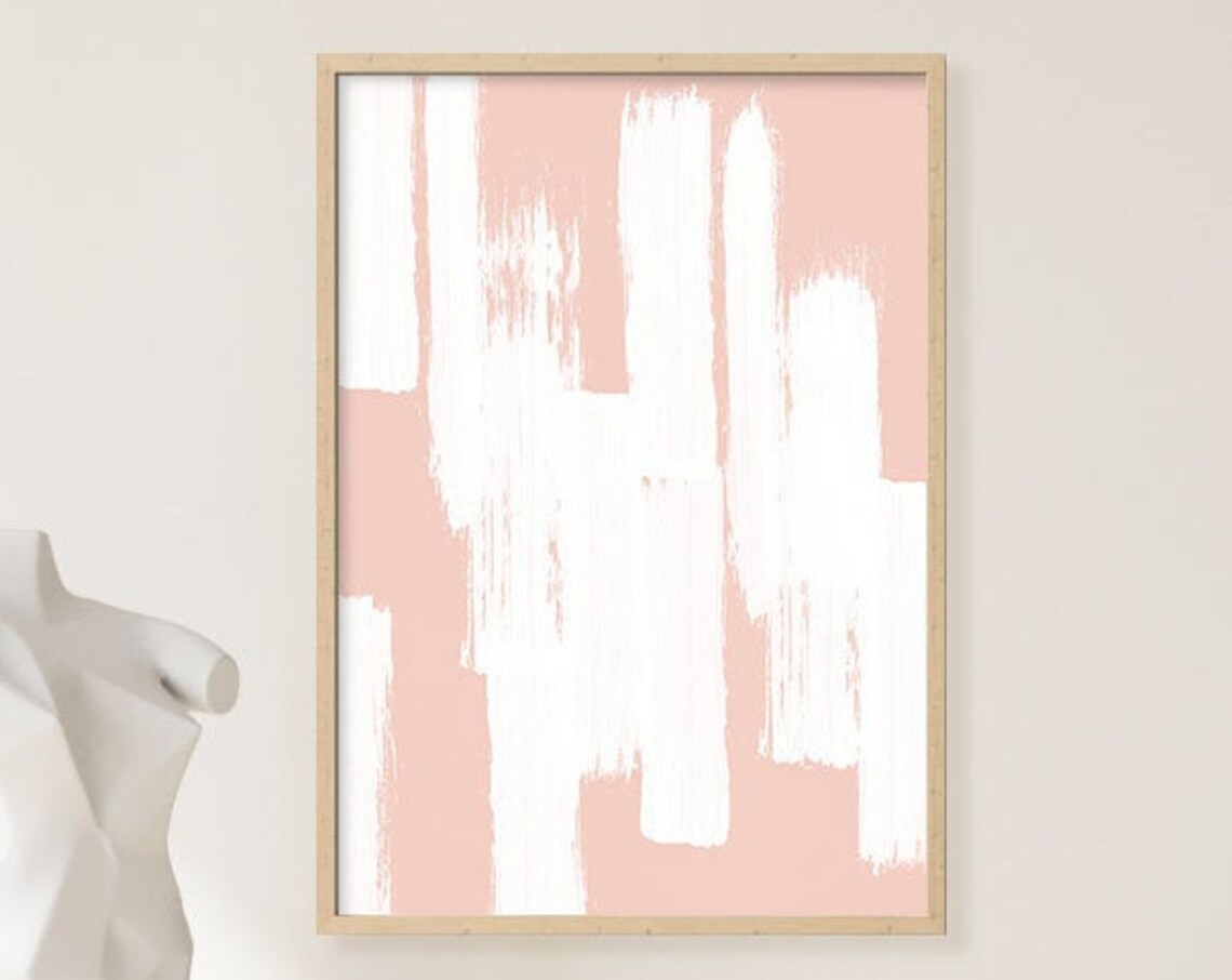 Blush Pink White Abstract Brush Strokes Soft Minimalist Bedroom Poster - Image 2