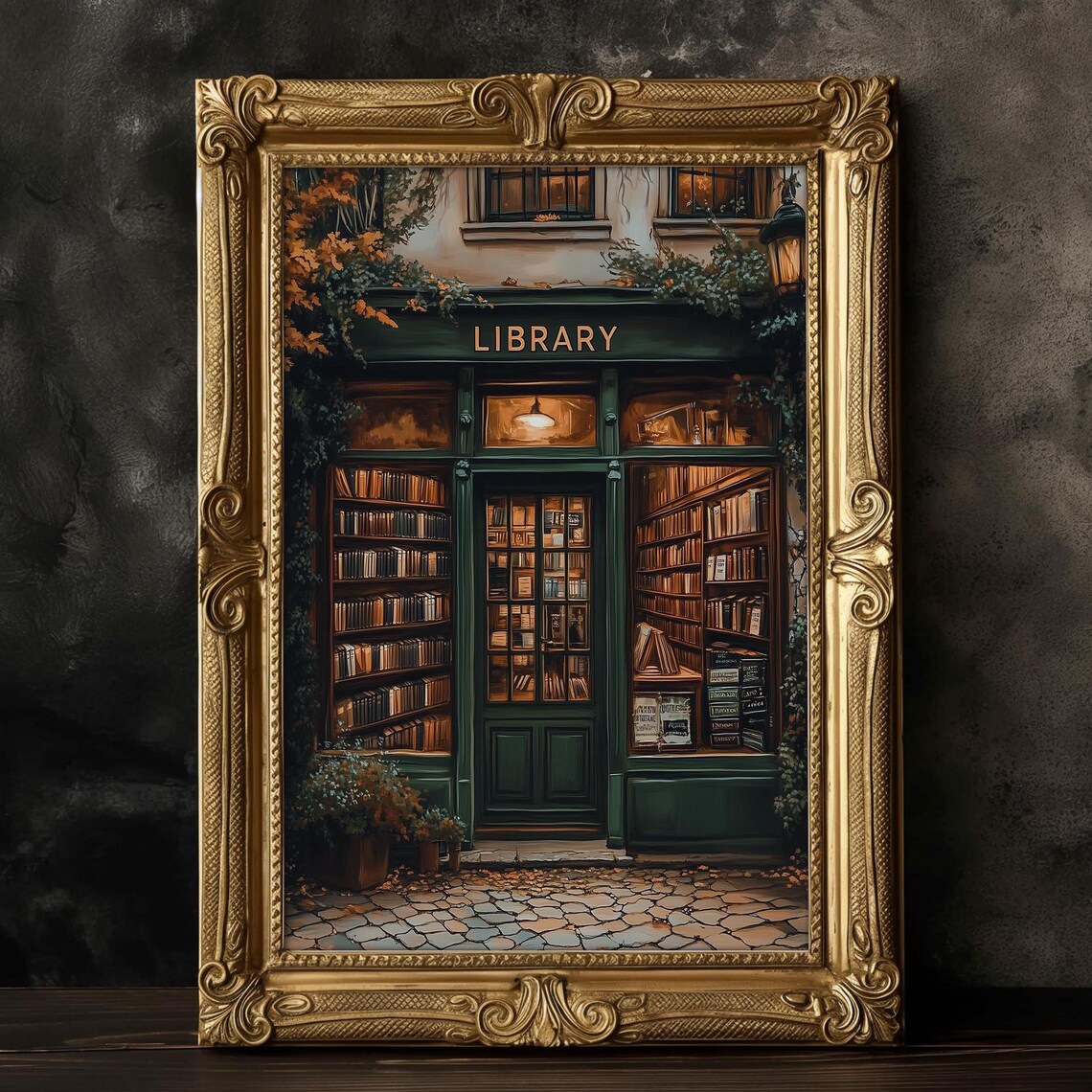 Vintage Style Bookstore Painting, Dark Academia Art Print