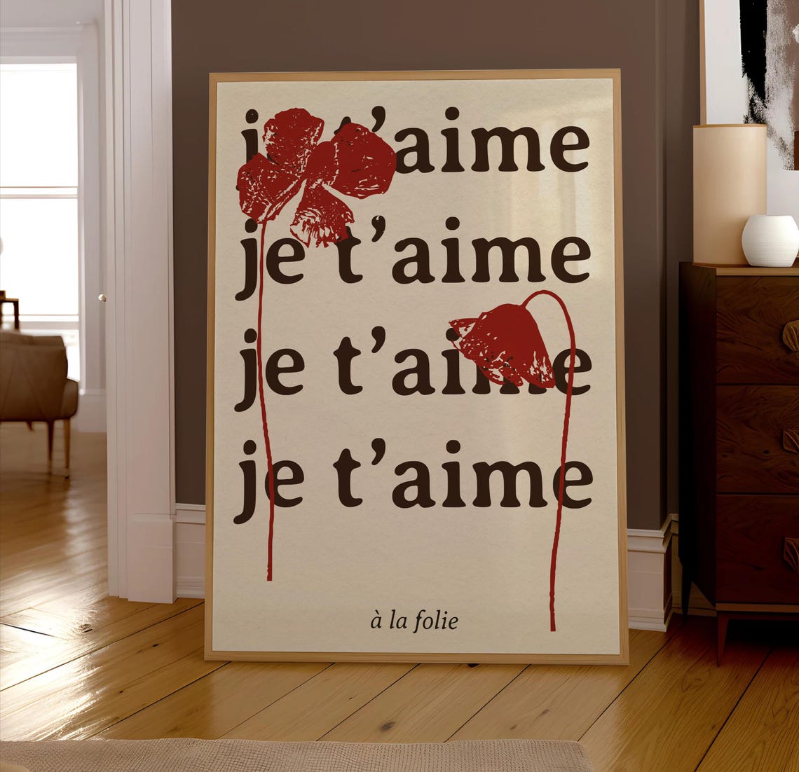 Love In French Print I Love You French Vintage Art Retro Apartment Decor Cool Wall Art Girly Wall Art Positive Quotes Trendy