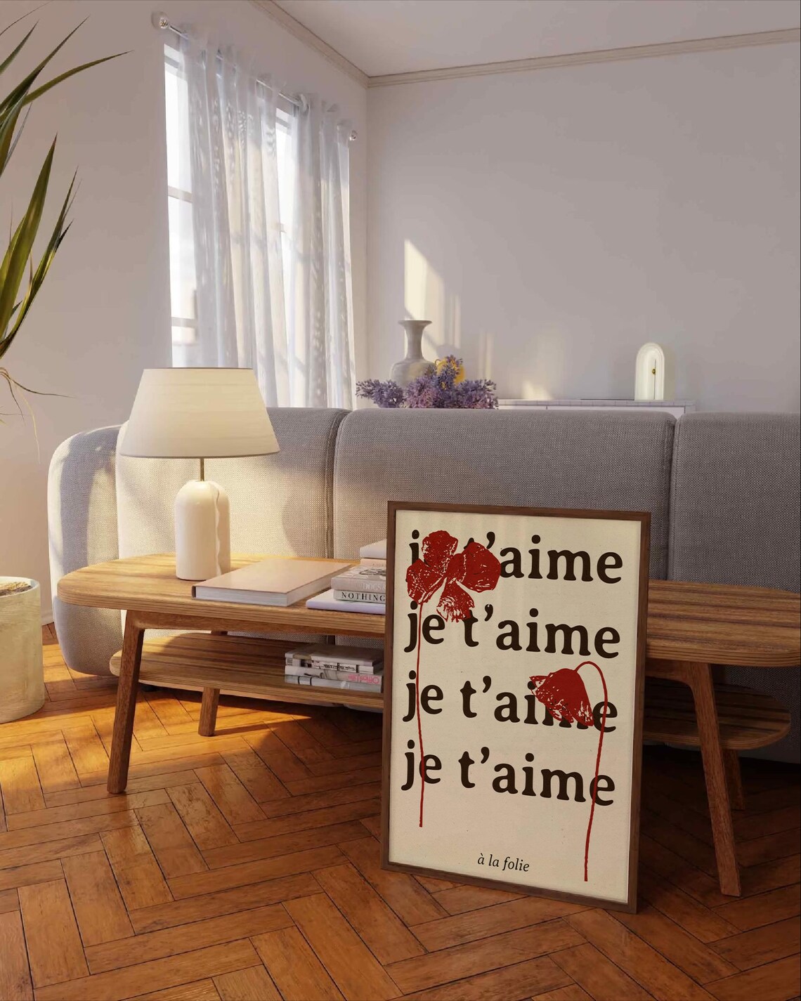 Je Taime French Love Quote Red Poppy Vintage Typography Poster - Image 2