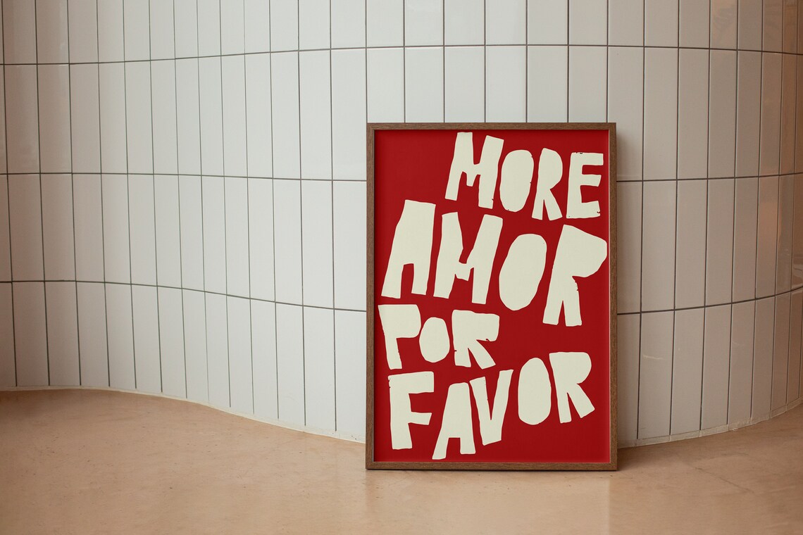 More Amor Por Favor Cream on Red Bold Typography Love Quote Poster - Image 2