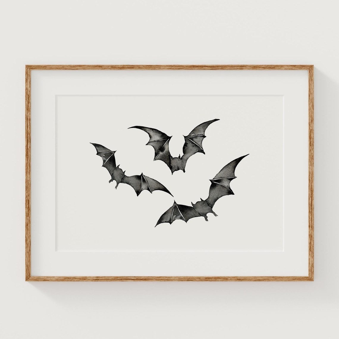 Three Watercolor Flying Bats Halloween Spooky Gothic Decor Poster