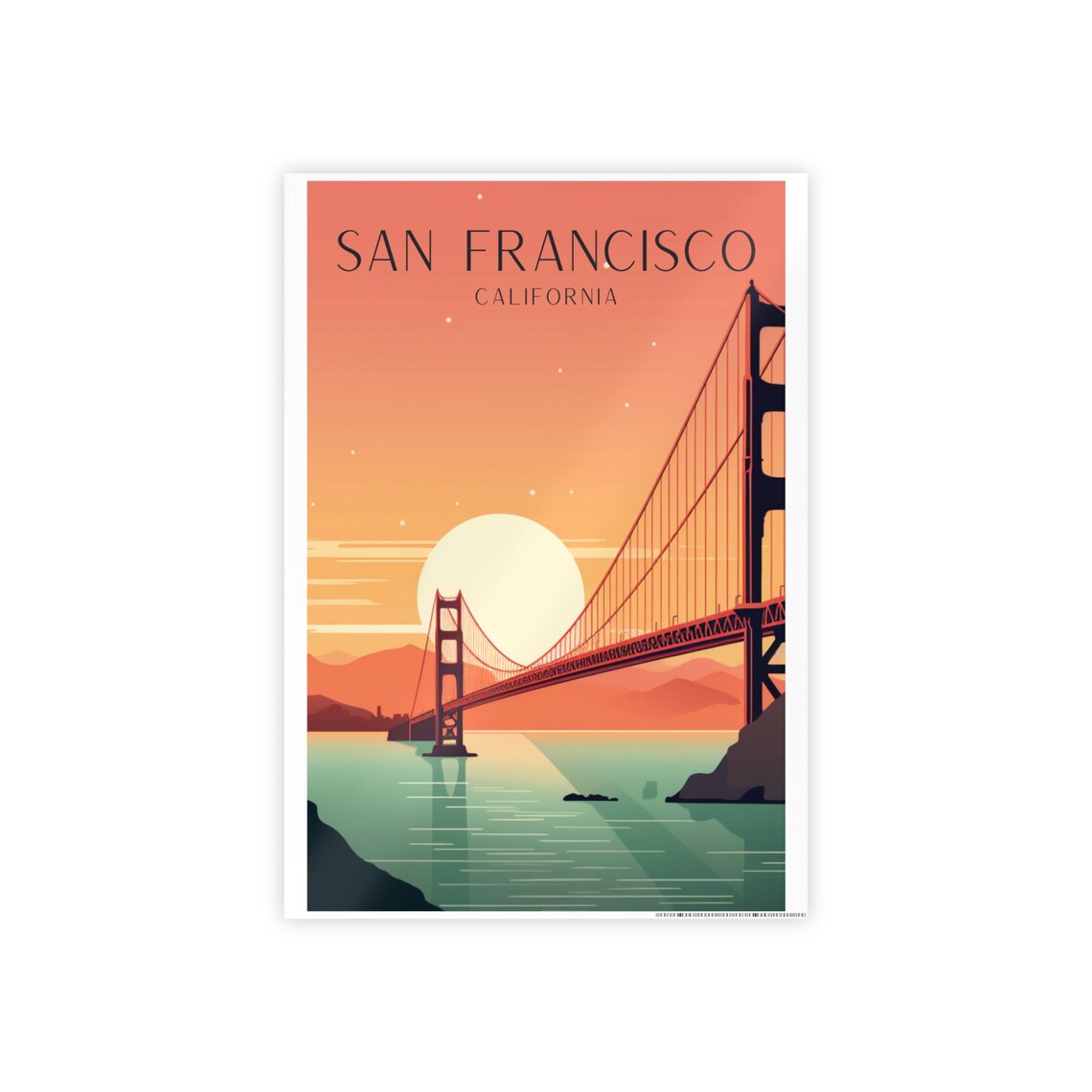 San Francisco Art Deco Travel Poster, Golden Gate Bridge