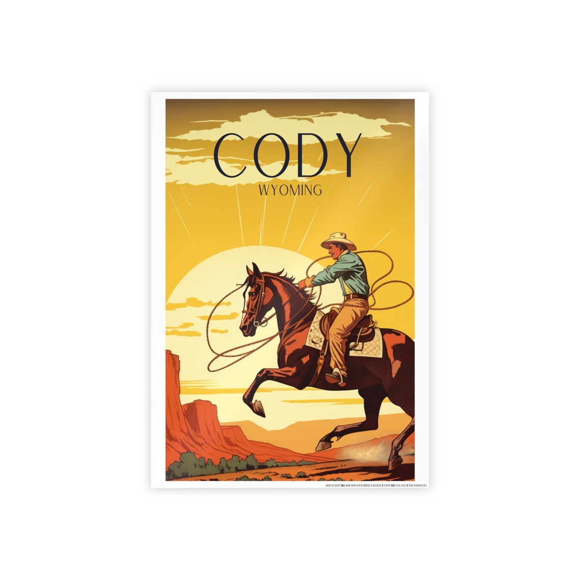 Cowboy Art Deco Travel Poster, Western Gift - Image 4