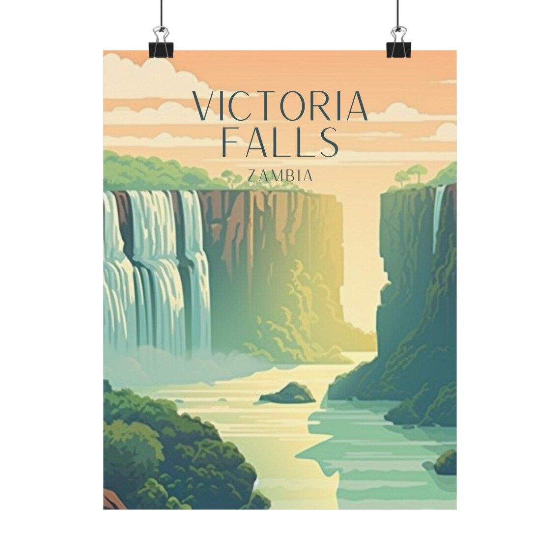 Victoria Falls Art Deco Travel Poster, Africa - Image 3
