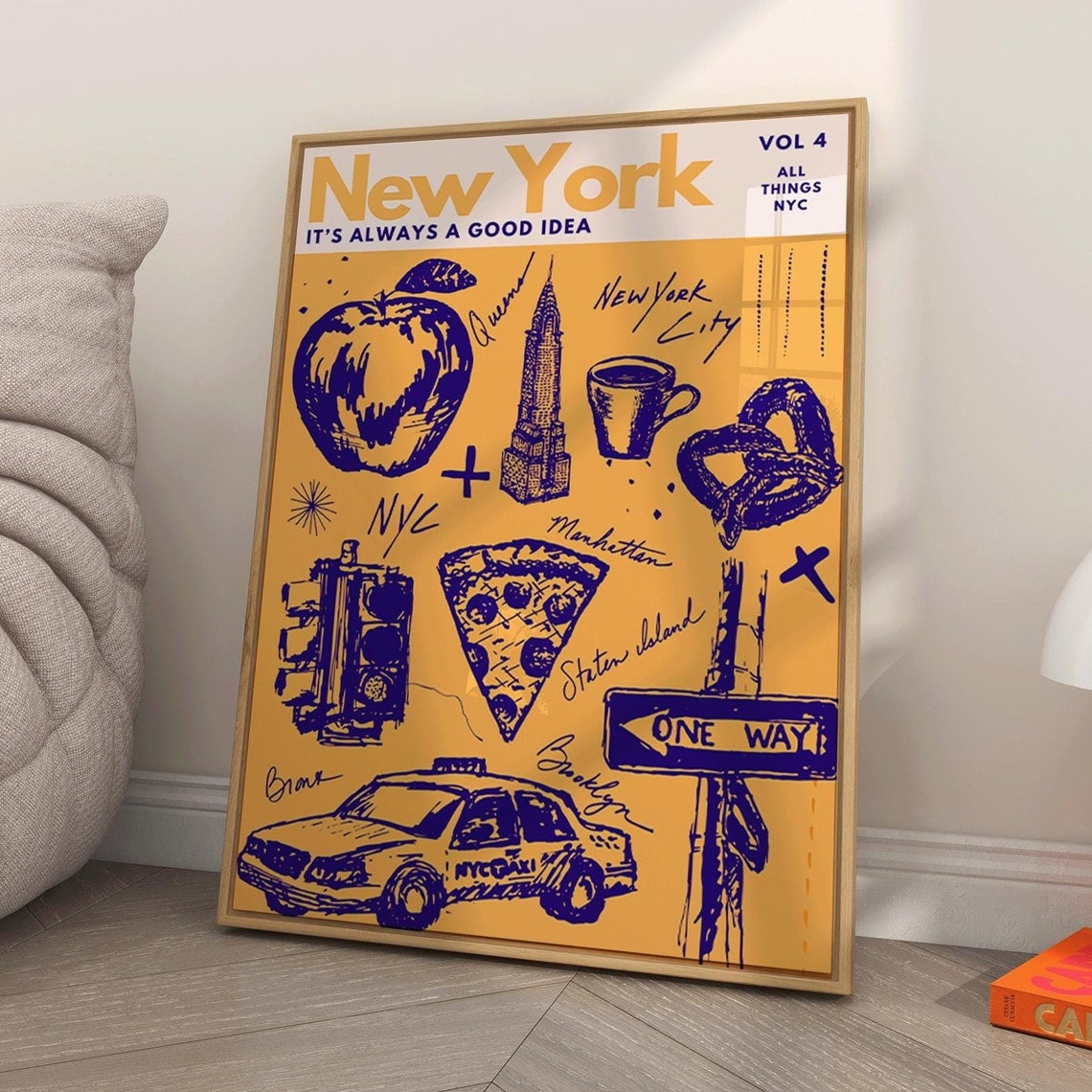 New York City Wall Art Maximalist Print City Print Nyc Print Colourful Preppy Wall Art Yellow Wall Art Trendy Print Busy Print Nyc